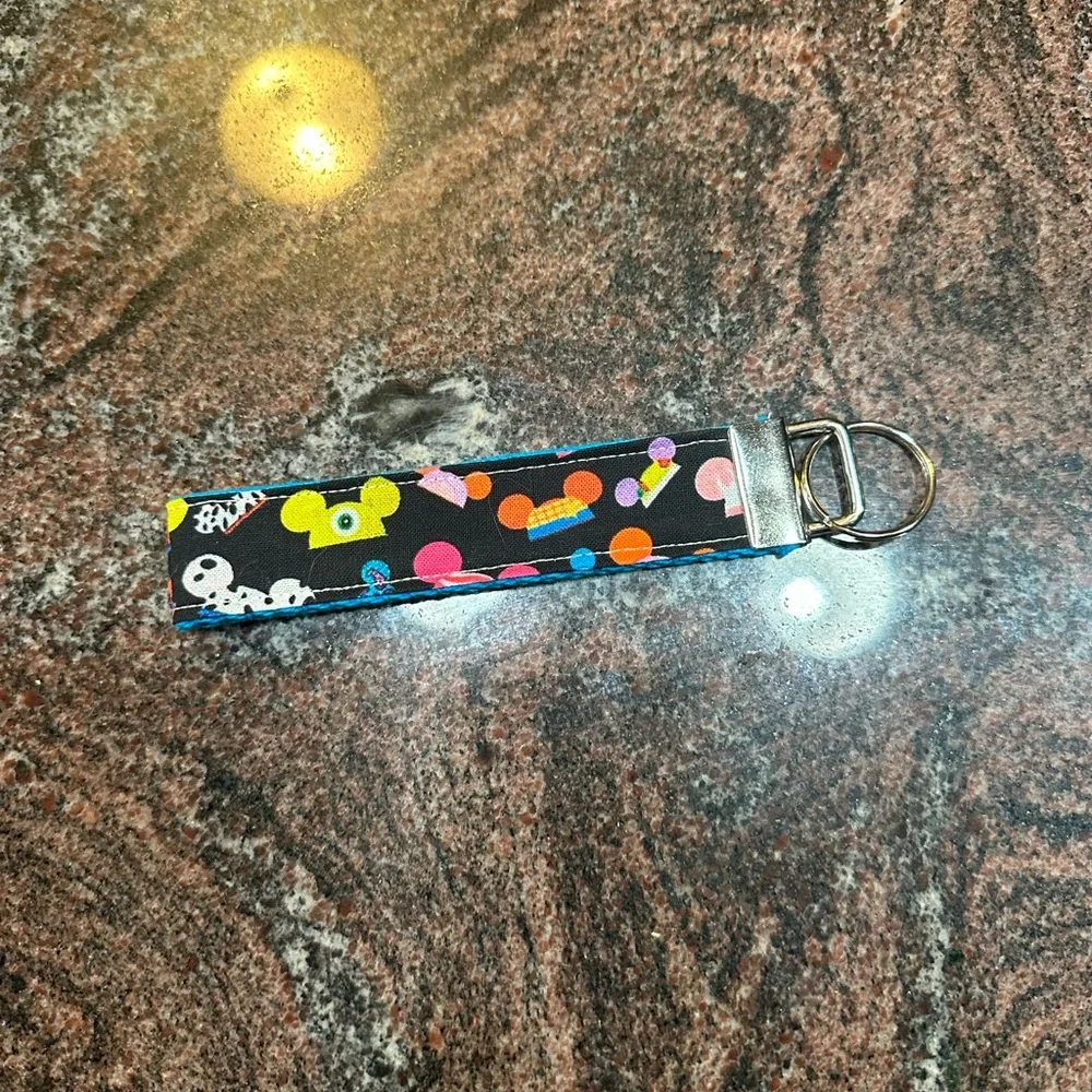 Handmade Disney Ear Hats print wristlet key fob keychain